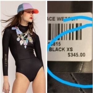 Cynthia Rowley Black Swimsuit with Colorful Necklace Design Size XS